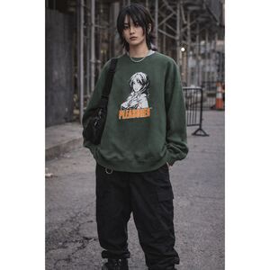 Pleasures Anime Graphic Sweatshirt Oversized Small Green Unisex Streetwear Manga